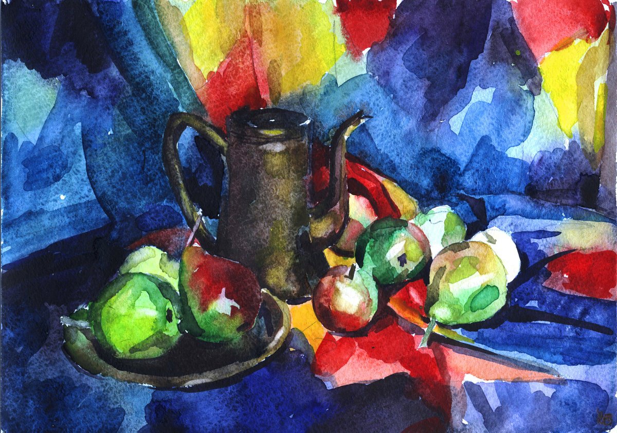 Impressionistic Still Life Watercolour By Kateryna Bortsova, 11 X 8", Still Life With Fruits Watercolour Painting, Artfinder
