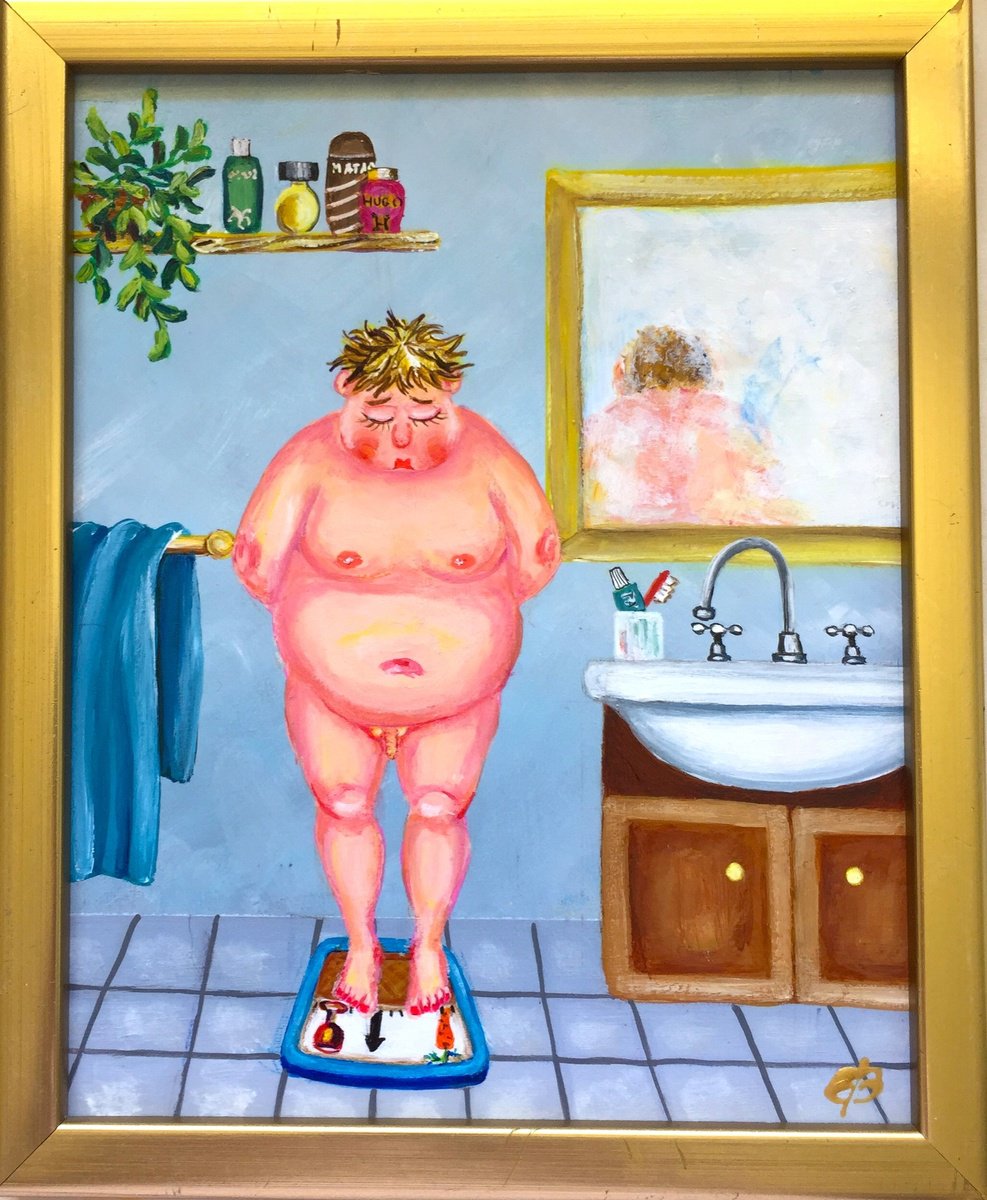 Portrait Acrylic Painting By Lena Smirnova, 7 X 9", On The Scale, Original Artwork