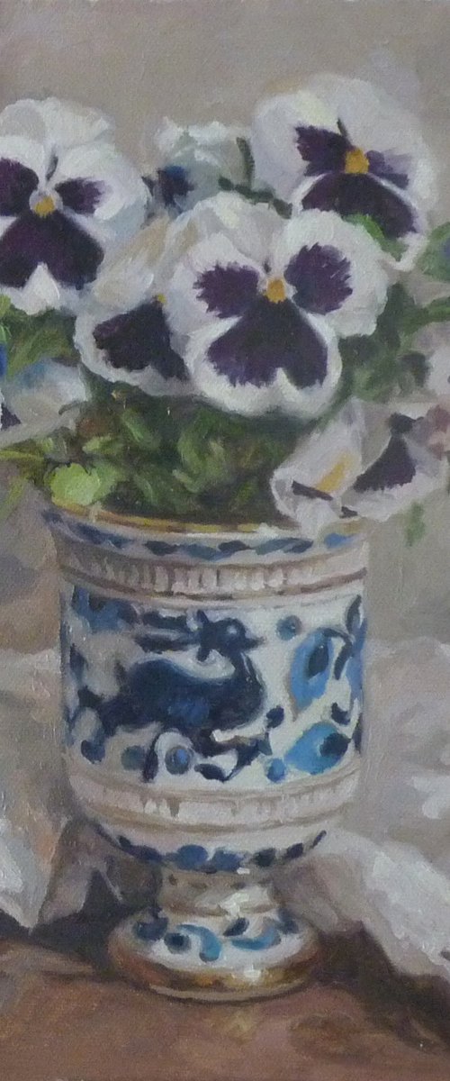 Pansies in a Porcelain Vase by Radosveta Zhelyazkova
