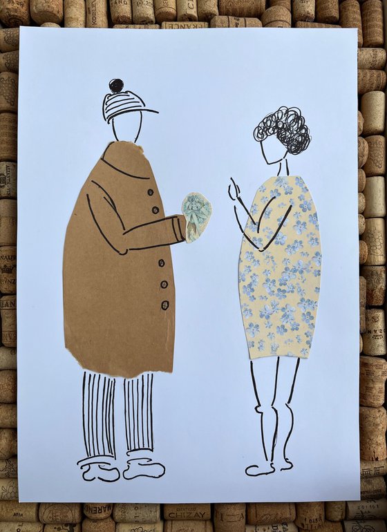 Couple original paper collage