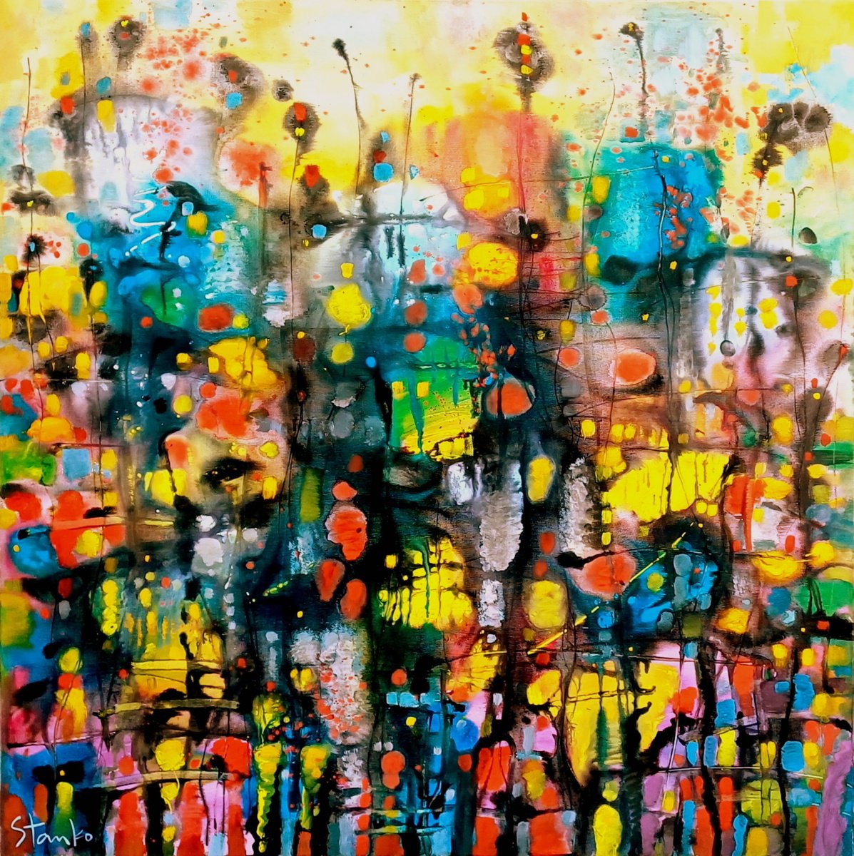 Abstract Acrylic Painting By Stanislav Bojankov, 47 X 47", Just Rainy-Lxxxvi, Original Artwork