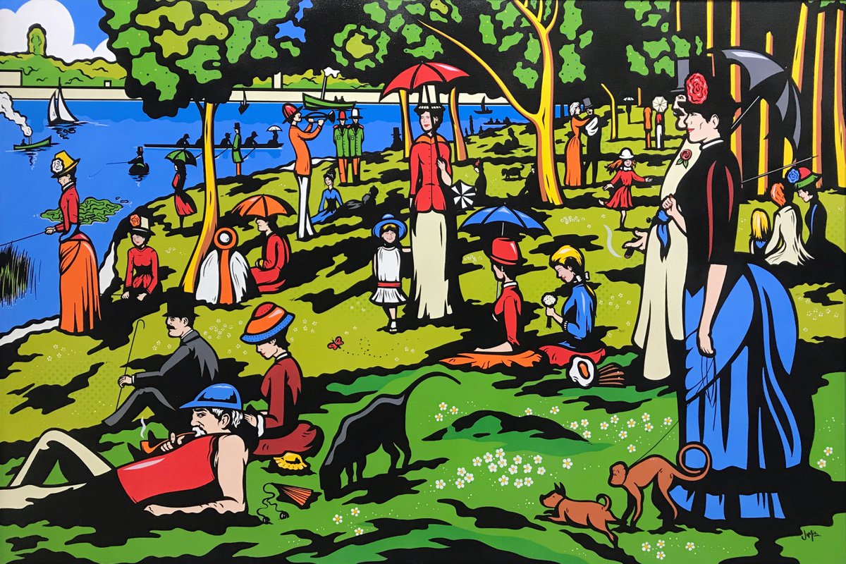 Urban And Pop Portrait Acrylic Painting By Jamie Lee, 59 X 39, The Island Of La Grande Jatte, Original Artwork