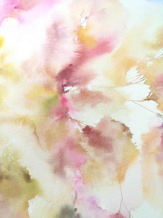 Pastel color floral painting, watercolor loose flowers art "Autumn moments"