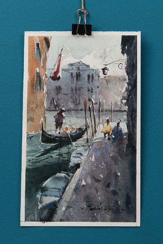 Venice boats, Watercolour art, Venice paintings.