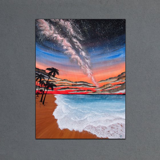 Coral sky and ocean wave