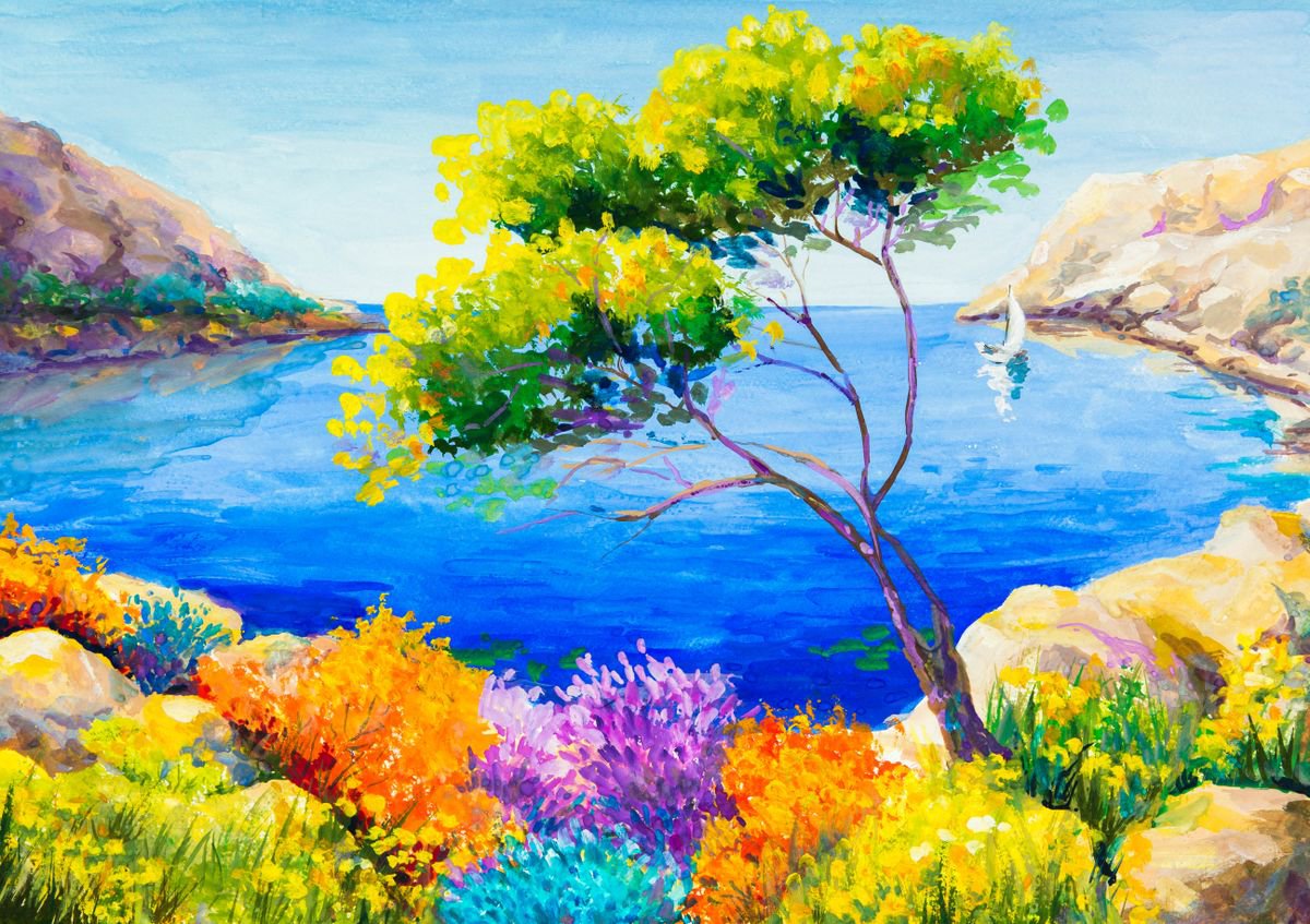 Impressionistic Landscape Painting By Galyna Shevchencko, 17 X 12, Safe Harbor, Original Artwork