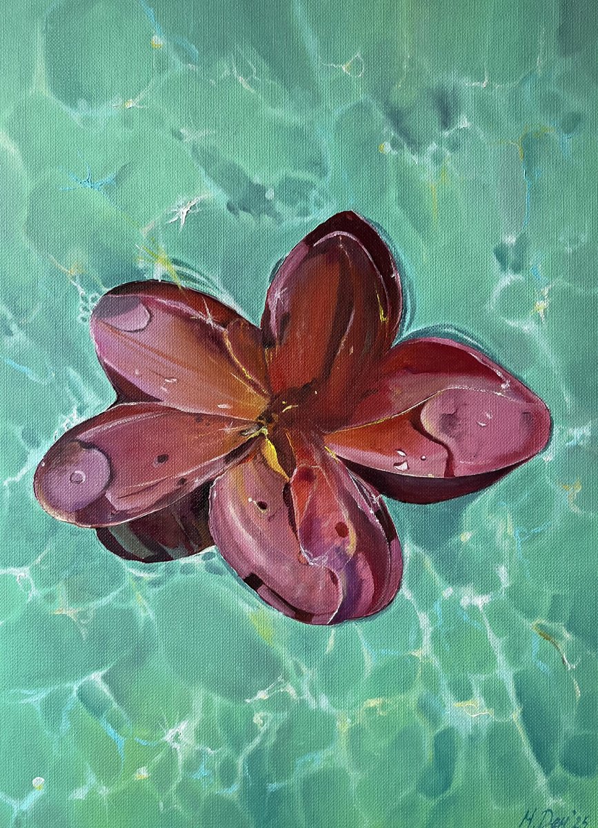 Photorealistic Botanical Oil Painting By Myroslava Denysyuk, 9 X 13", Hibiscus Turquoise Water, Original Artwork