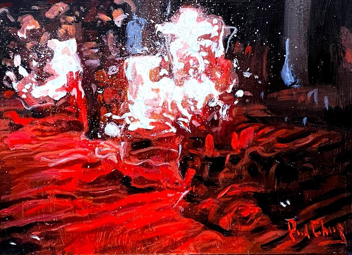 Impressionistic Abstract Acrylic Painting By Paul Cheng, 16 X 12", Semi-Abstract Still Life, Original Artwork