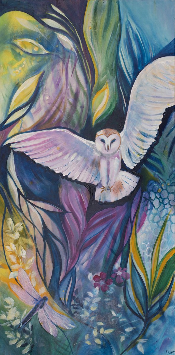 Barn Owl and Dragonfly by Eliry Arts