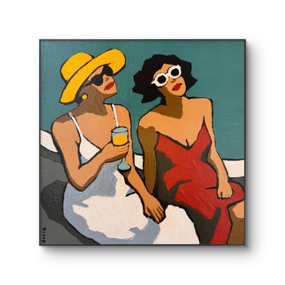 Whimsical Women. Original Painting 8x8 inch