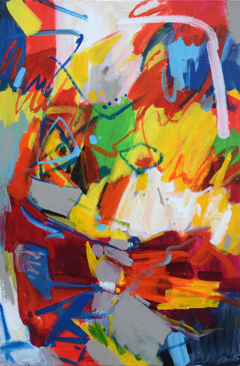 Abstract Acrylic Painting By Jianzhe Chon, 24 X 35, Abstract 040, Original Artwork