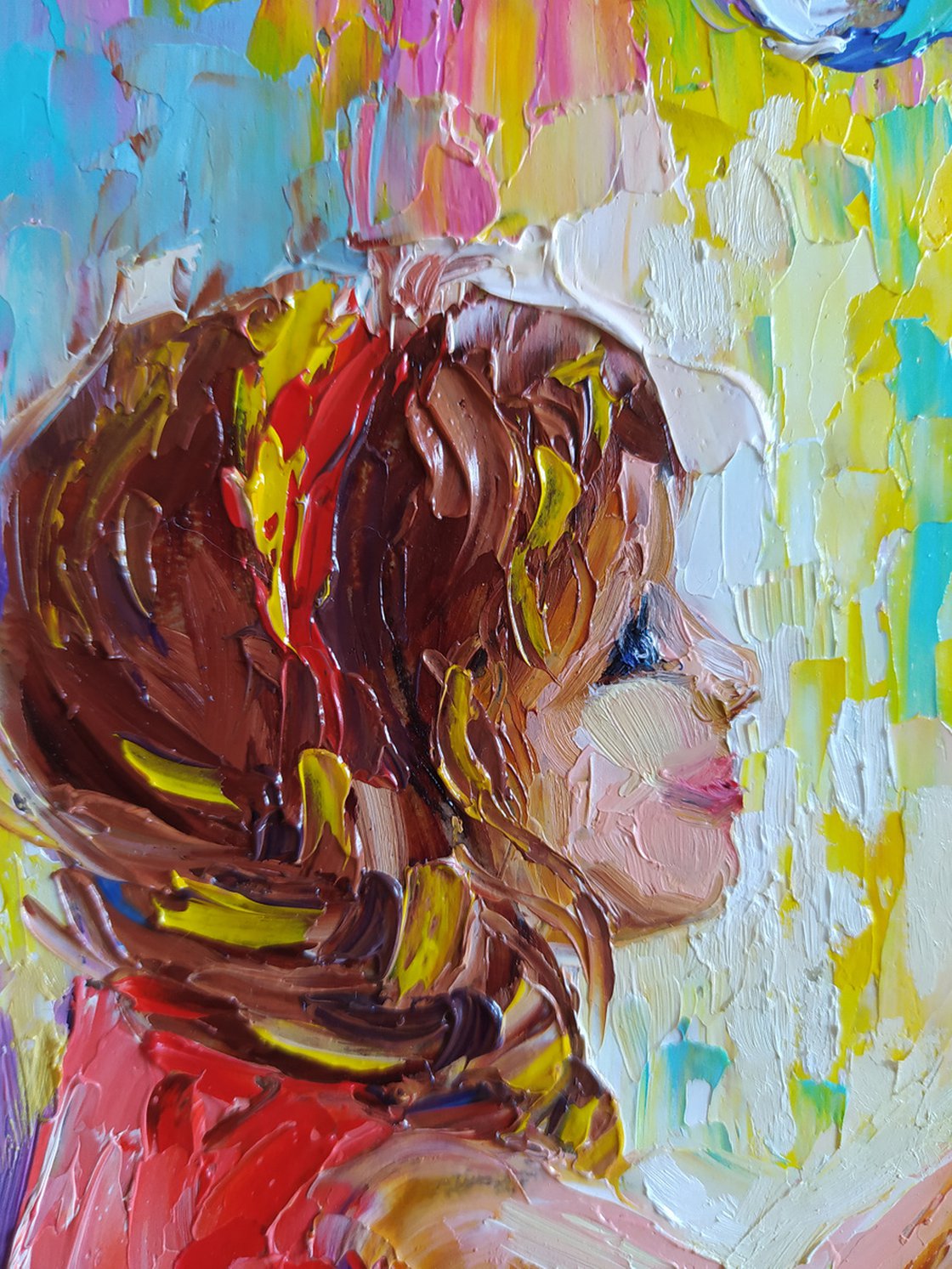 絵画｜原画｜油絵｜Interior Art｜The chilling girl Head in the clouds Original acrylic painting The girl's face