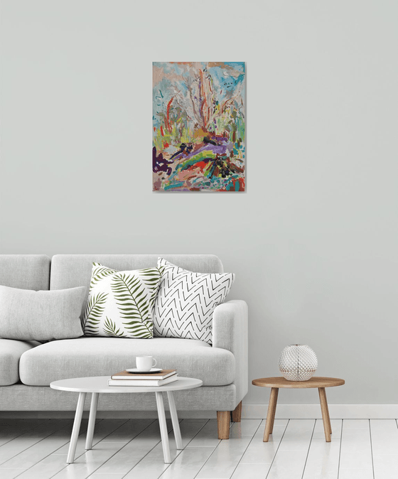 Abstract impressionist landscape painting, " And came the time of the fairies "