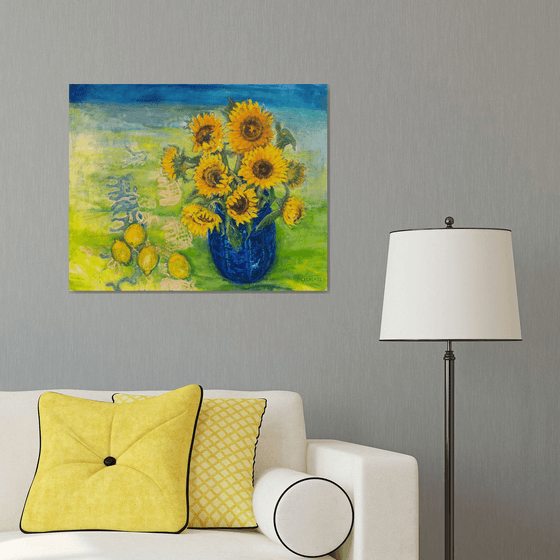 Sunflowers with African cloth