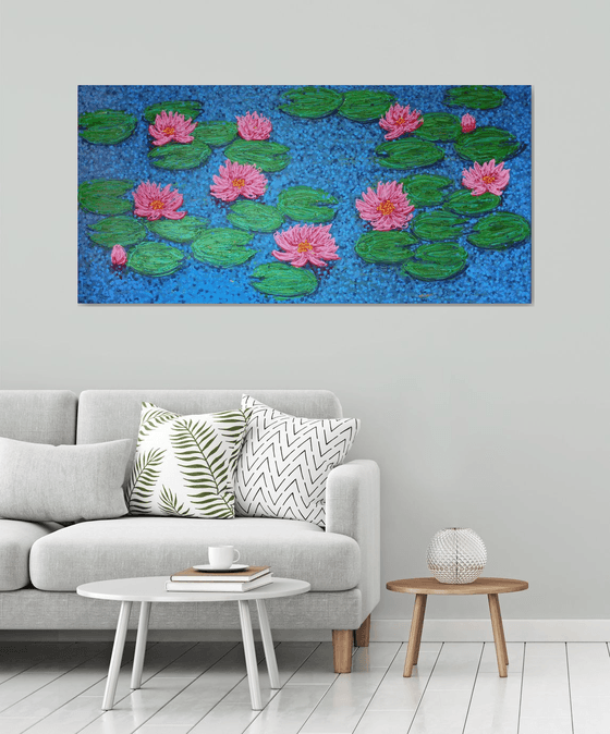 Pond with water lilies / ORIGINAL ACRYLIC PAINTING