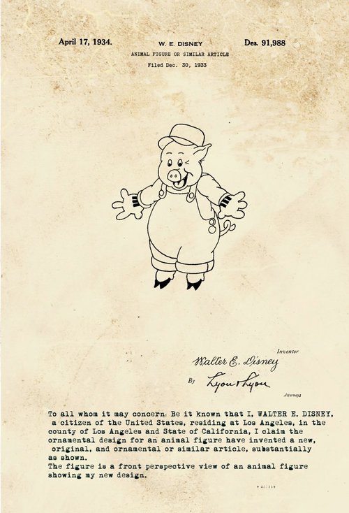 Disney Character Patent - Pig 2 - Sepia - Circa 1934 by Marlene Watson