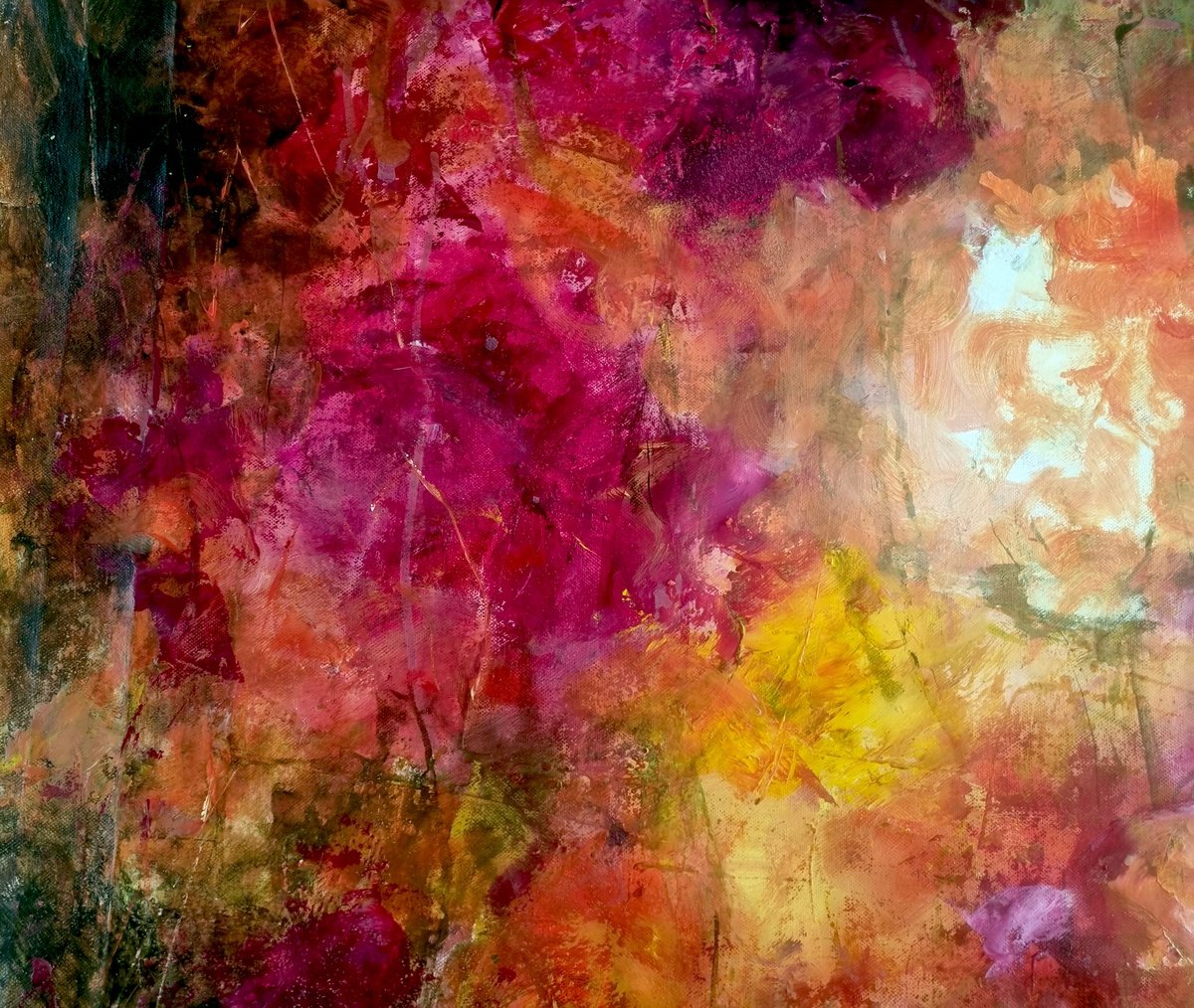 Abstract Botanical Acrylic Painting By Davina Nicholas, 30 X 44, Secluded In The Shadows, Original Artwork