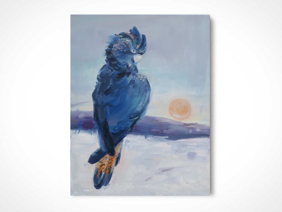 Bird Black or Blue parrot Oil painting