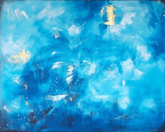 Diving in Deep Sea – Abstract in Blue and Gold