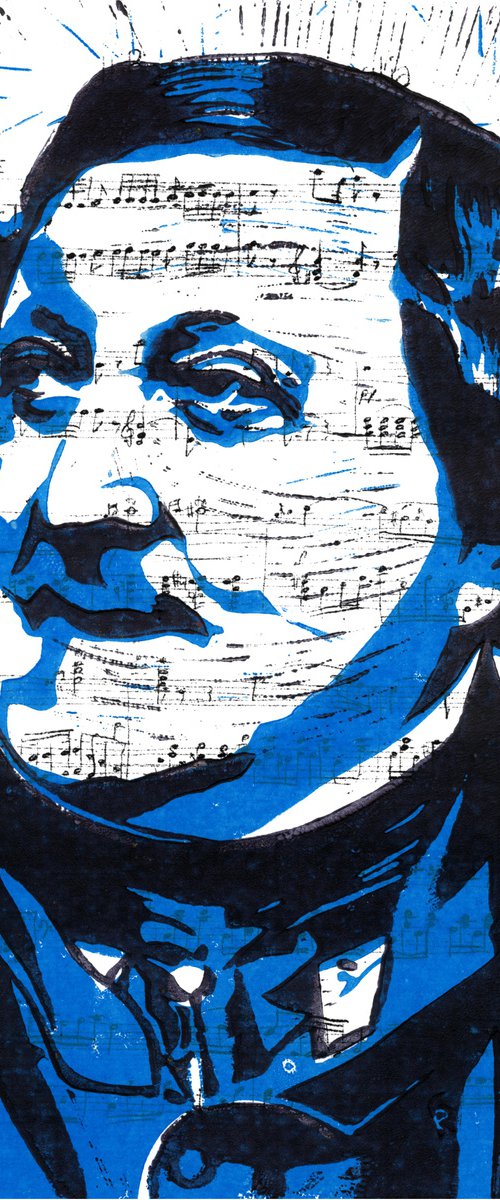 Composers - Rossini - Portrait on notes im blue and black by Reimaennchen - Christian Reimann