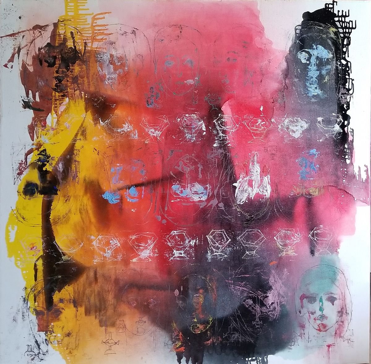 Abstract Portrait Oil Painting By Florina Breazu, 46 X 46, Antimaterie Iv, Original Artwork