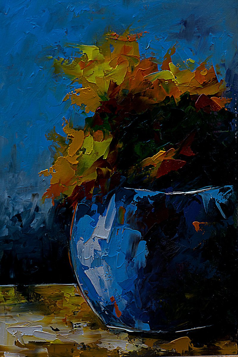 Abstract still life painting. Flowers in vase by Marinko S?aric