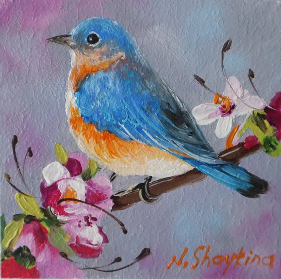 Bluebird on Blossom Branch, Happiness Bird