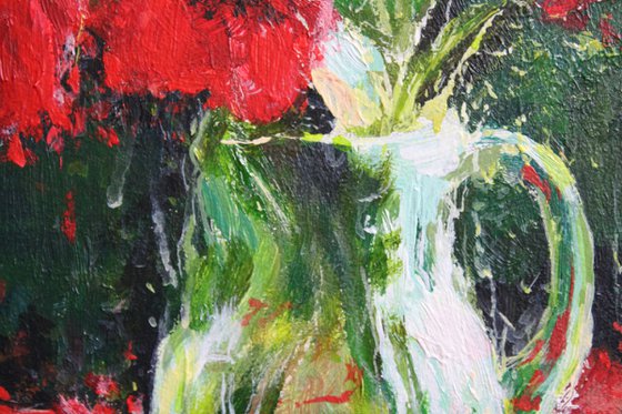 Poppies in a glass vase. 40x30. ORIGINAL OIL PAINTING, GIFT