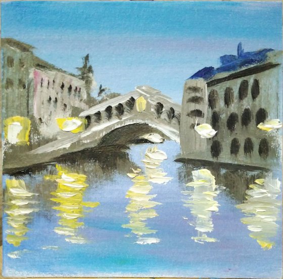Rialto bridge in Venice miniature painting