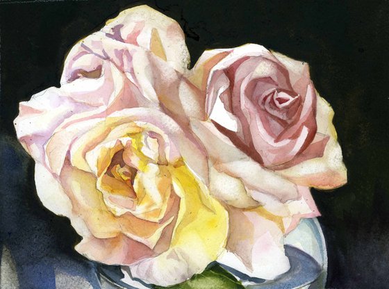 three roses watercolor floral