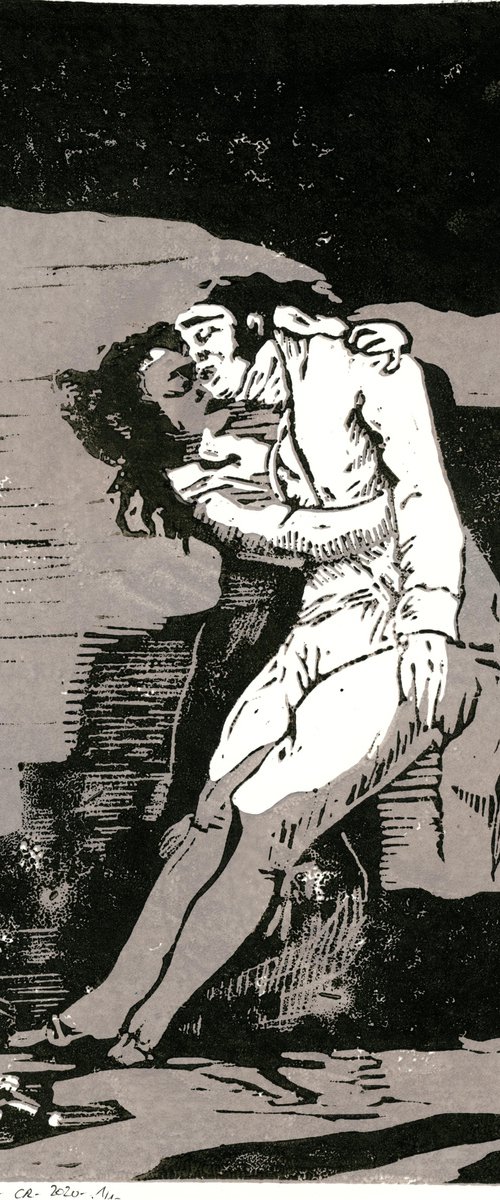 El Amor Y La Muerte - Linoprint inspired by Francisco de Goya by Reimaennchen - Christian Reimann