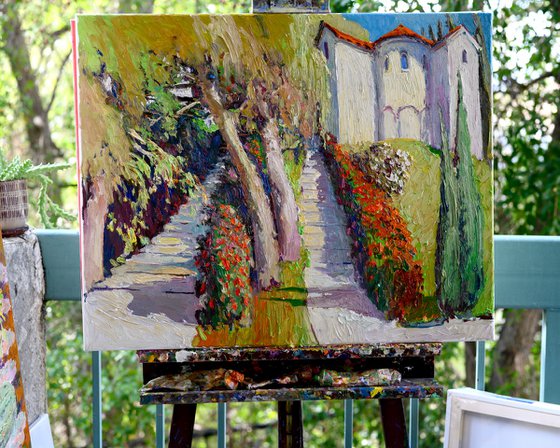 Hispanic House and Staircases, California Landscape