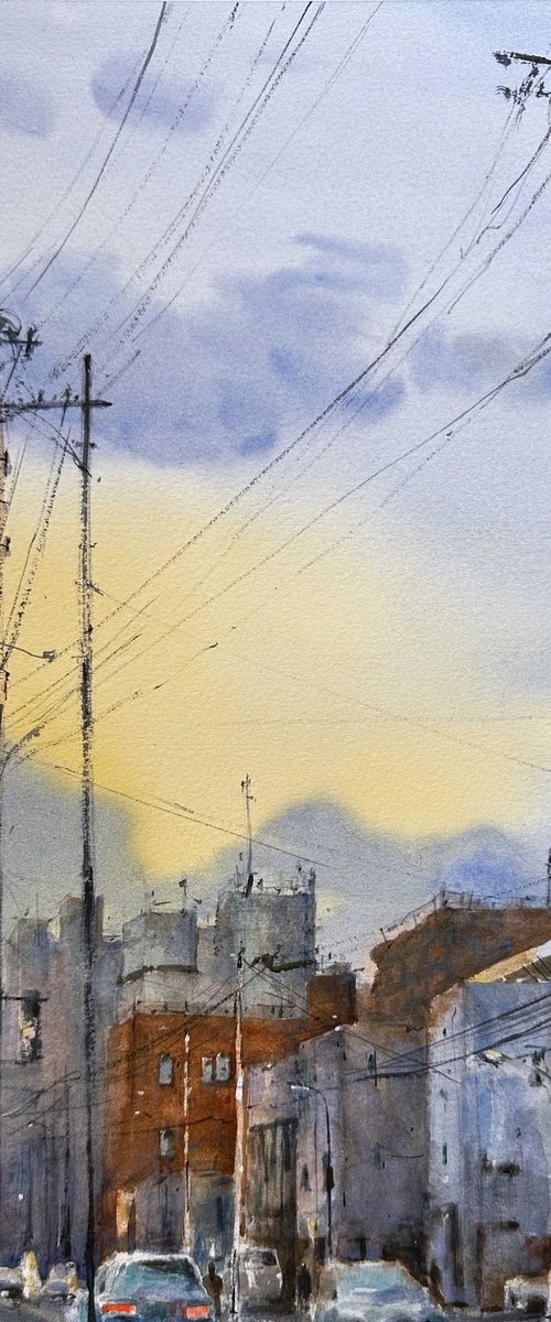 Sapporo wires at twilight by Leyla Kamliya