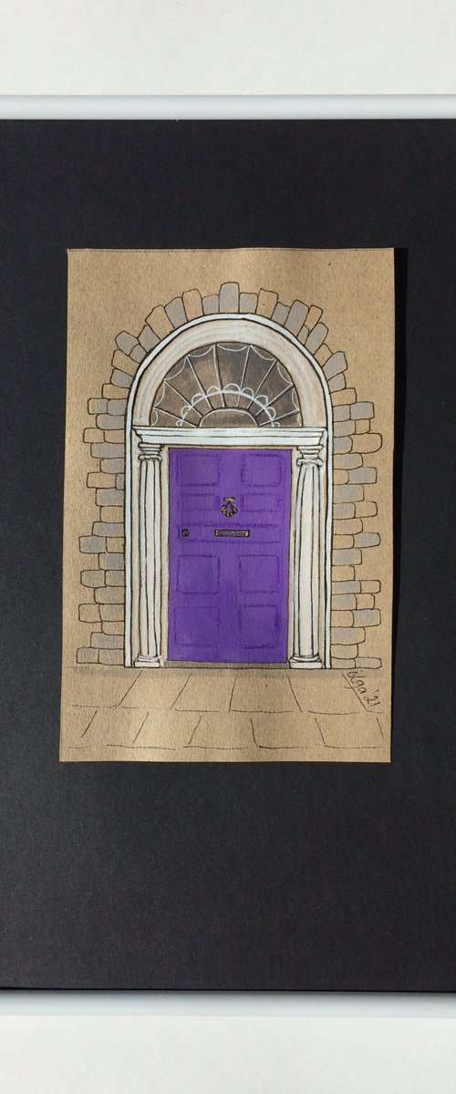 Violet Dublin door - Architecture mixed media drawing - City framed art - Gift idea by Olga Ivanova