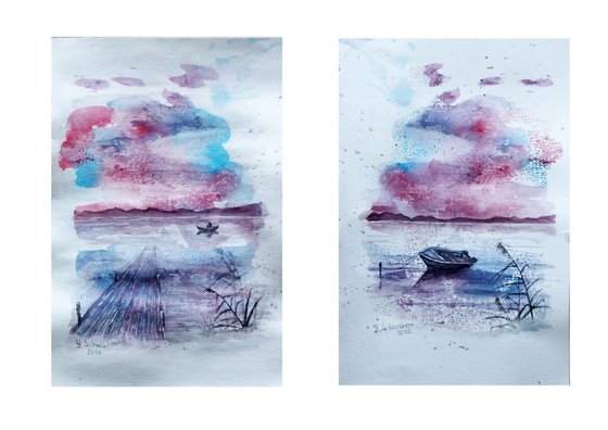 Stilness.  Set of 2 watercolor paintings. Size 30*20 cm each