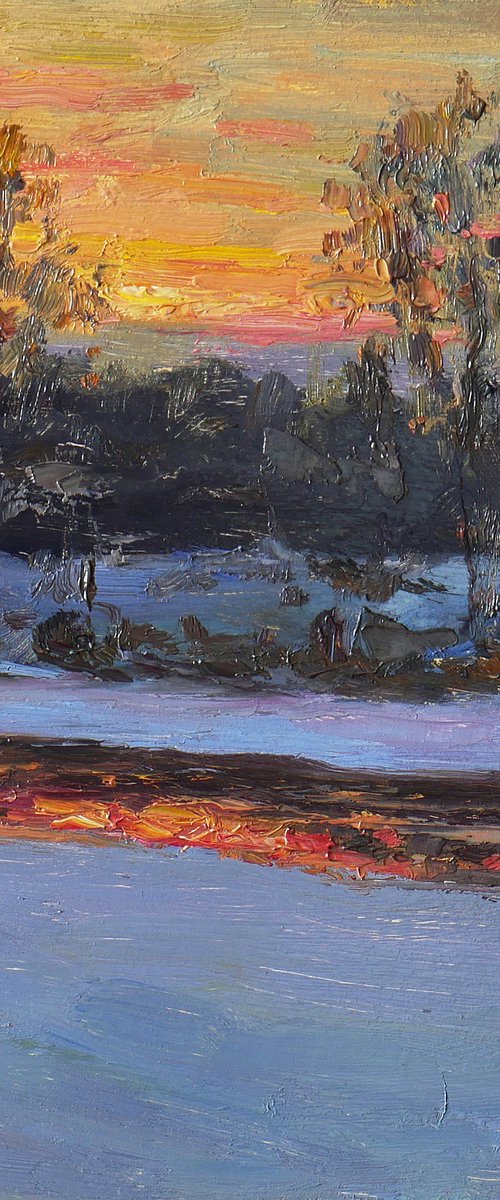 The Frosty Evening At The Krasivaya Mecha - original winter oil painting by Nikolay Dmitriev