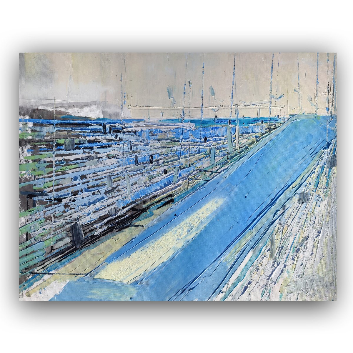 Abstract oil painting City lines 5. Size 15,7/19,7 inches, 40/50cm, stretched by Kariko ono