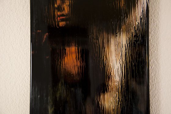"Meltdown" (60x30x3cm) - Unique nude artwork on wood (abstract, portrait, original, epoxy, painting, nude)