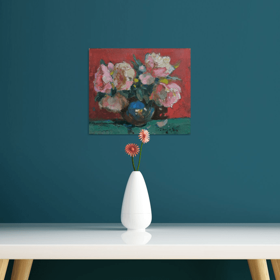 Peonies on Red