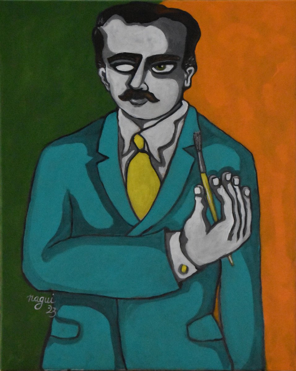 Expressive Portrait Acrylic Painting By Nagui, 16 X 20", Posing Colors 4, Original Artwork