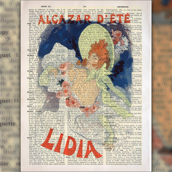 Alcazar d'Ete Lidia - Collage Art Print on Large Real English Dictionary Vintage Book Page