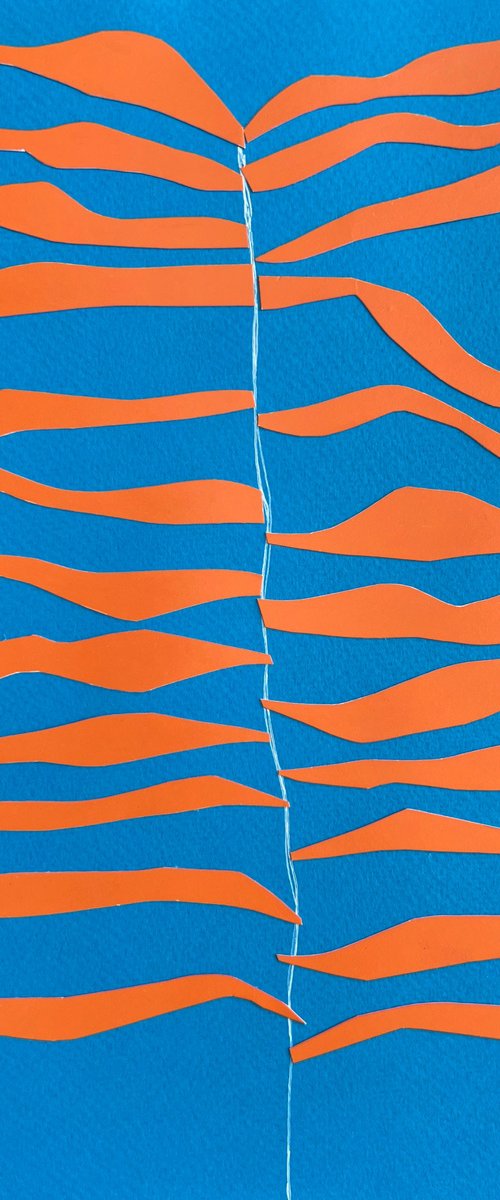 Wavy Orange on Blue Background by Sasha Robinson