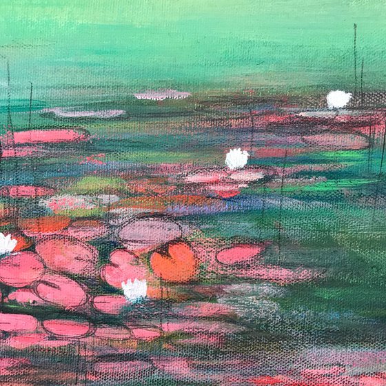 Water Lilies !! Abstract Atmospheric Painting !! Journey to Destination !! Ready to hang !!