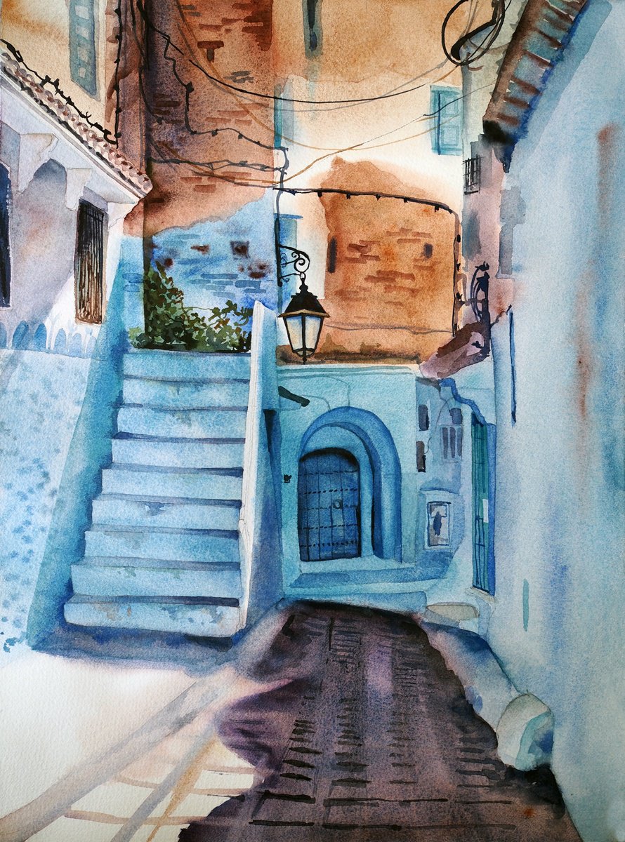 Impressionistic Cityscapes Watercolour By Delnara El, 11 X 15, Moroccan Street, Original Artwork