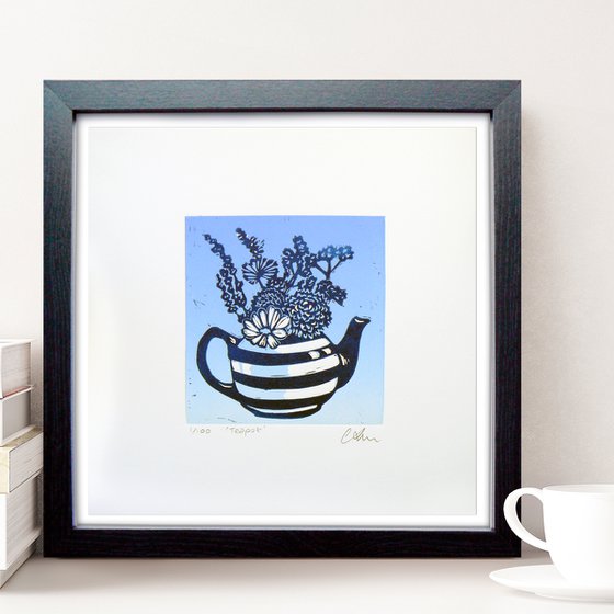 Teapot linocut