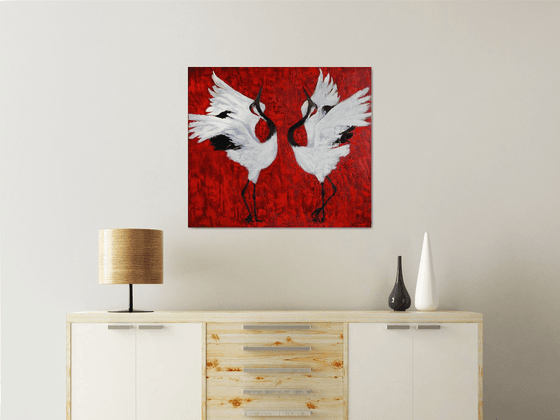 Dance in Red Valley. Chinese heron /  ORIGINAL PAINTING