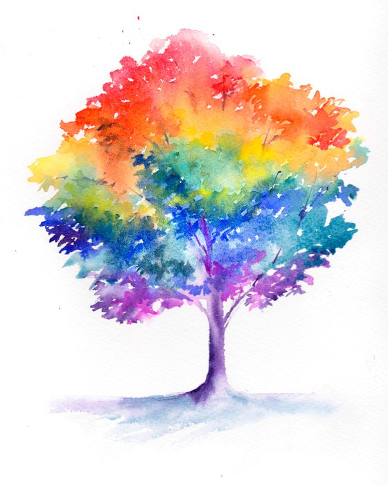 Rainbow Tree - Original Watercolour Painting