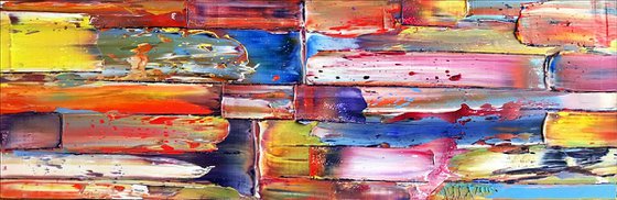 "Rotting Rainbow" -  Original PMS Oil Painting On Reclaimed Wood - 38 x 12 inches