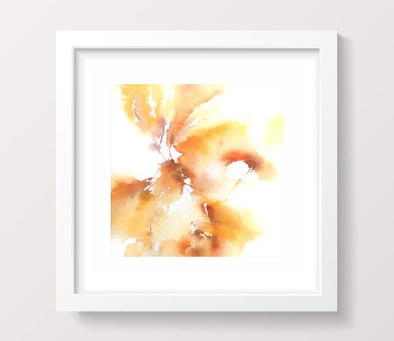 Yellow abstract flower painting, small square art