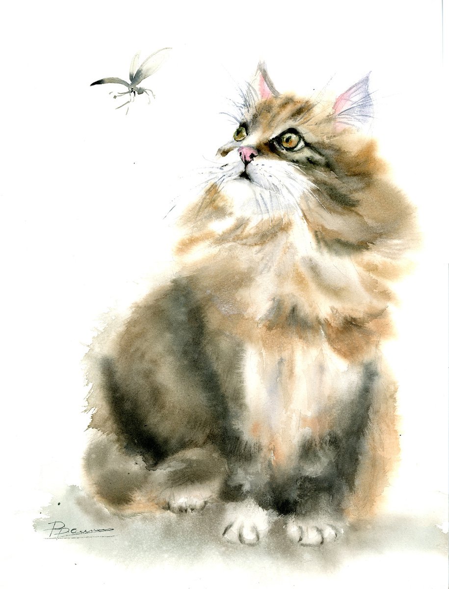 Impressionistic Animal Watercolour By Olga Tchefranov (Shefranov), 12 X 16", Curious Encounter, Original Artwork